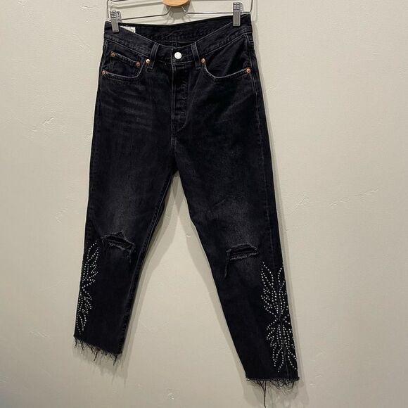 Levi's 501 Faded Black Wide Leg Flare Ankle Jeans - Size: 27 - Picture 6 of 12